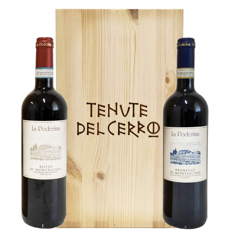 Brunello di Montalcino DOCG 2020 + Rosso di Montalcino DOC 2024 - La Poderina, Tenute del Cerro (cassetta di legno)